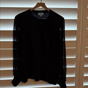 CeCe Black Sheer Blouse with Bow Detail